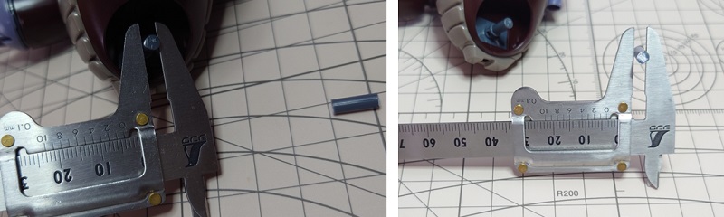 本体の軸の太さとランナーの径を測定している写真